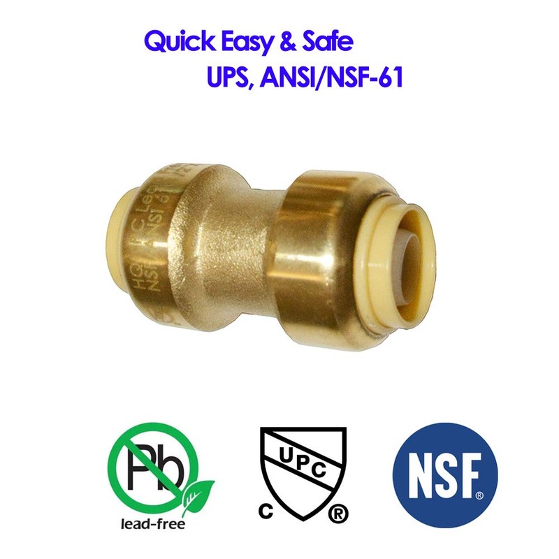 HQMPC Push Fit PEX Fittings Straight Coupling 1/2", Push-to-Connect Copper,