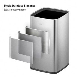 EKO 2-Pack Open Top Trash Can with Removable Inner Basket, Square Small Garbage Can, 1.8 + 3.2 Gallon Wastebasket Combo for Kitchen, Bathroom, Office, Home (Stainless Steel)