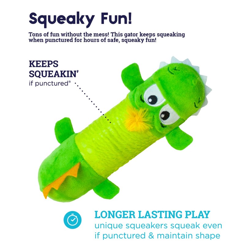 Petstages Stuffing-Free Big Squeak Gator Plush Dog Toy, Medium