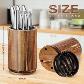 Hushee Wooden Knife Holder Block with Plastic Lid, 360° Rotating Kitchen Utensil Storage Holder Countertop Organizer Display Large Capacity, Without Knives