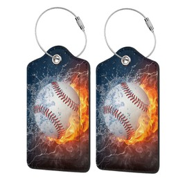 2 Pack Luggage Tags for suitcases Cute Baseball Luggage Tag, Leather Stainless Steel Loop Label Tag for Men Women Travel Bag Suitcase(Baseball)