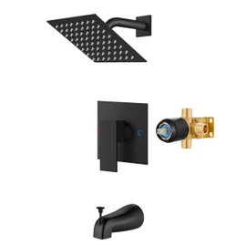 Airuida Shower Faucet Set with Tub Spout Bathtub Faucet Kit Shower Tub Faucet Set Complete Tub Shower Trim Kit with Solid Brass Rough-in Valve and 6 Inch Rainfall Square Showerhead Matte Black