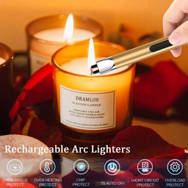 DRAMLOR 5 in 1 Candle Snuffer and Wick Trimmer Set with Candle Snuffer and Wick Trimmer and Lighter,Candle Wick Dipper and Tray, Gold Wick Trimmer and Snuffer Set for Scented Candle Lovers