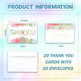 Tie Dye Thank You Card, Colorful Postcards For Kids, Fill In The Blank Birthday Greeting Cards, 20 Pack Thank You Notes With Envelopes, Baby Shower Party Decorations Supplies -A14