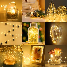 12 Pack Led Fairy Lights - Warm White, Battery Operated LED Silver Wire String Lights, 7FT 20LED Mini Firefly Starry String Lights Waterproof Led Twinkle Lights for Mason Jar DIY Christmas Decor