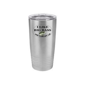 Rogue River Tactical Funny Fishing 20 Oz. Travel Tumbler Mug Cup w/Lid Vacuum Insulated Hot or Cold I Like Big Bass Fishing Gift Fish