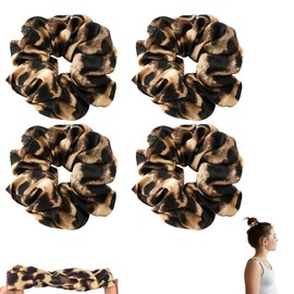 4 PCS Big Leopard Print Hair Scrunchies for Women, Soft and Durable Leopard Print Silk Scrunchies for Hair, Large Scrunchie Very Suitable for Girls and Women Daily use Special Occasions for