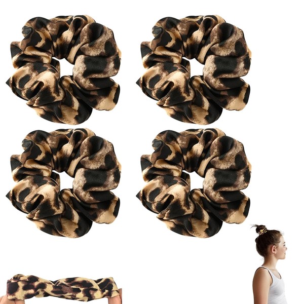 4 PCS Big Leopard Print Hair Scrunchies for Women, Soft