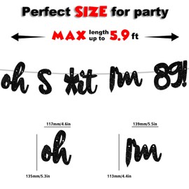 Oh I’m 89! Banner Backdrop Glitter Black Hallo Eighty Nine Cheers to 89 Years Old Theme Decor for Man Woman Happy 89th Birthday Party Photo Studio Prop Flag Decorations Favors Supplies