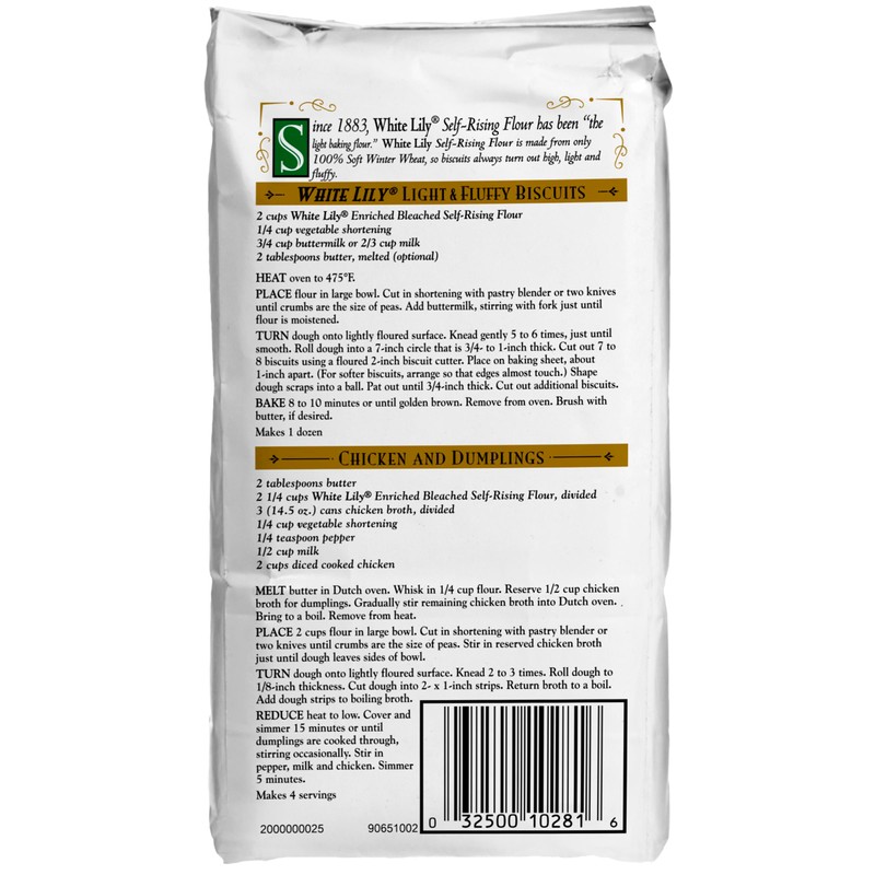 White Lily Self-Rising, Enriched Bleached Flour, 2 lb Bag (Pack
