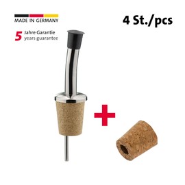 Westmark 451022E3 Spirit/Oil Pourers + 4 Replacement Corks with Flap with Trachea Plastic / Stainless Steel / Natural Cork Stainless Steel Standard Silver