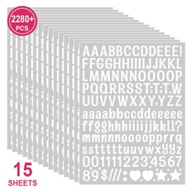 15 Sheet Small Letter Stickers - 1/2 Inch White Vinyl Self Adhesive Alphabet Number Stickers Stick On Letters for Arts Crafts Outdoor Sign Wall Mailbox Windows Doors Car Poster Board