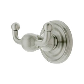 Solid Brass Double Hook with Classic Rosette in Satin Nickel