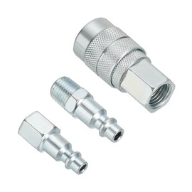 PATIKIL 1/4" Air Hose Fittings Set, 300PSI High Flow 1 Pcs Industrial Type Coupler with 1/4" NPT, 2PCS Plugs with 1/4" NPT for Automotive Industry Air Compressors Mechanical, Silver