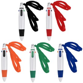 Bewudy 5 Pcs Multicolor Ballpoint Pen, 4-in-1 Multi Colour Pen with Neck Lanyard, 1.0mm Retractable Shuttle Pen On A String Lanyard, Neck Pens For Office School Supplies Students Children Gift