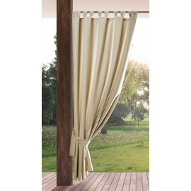 Eurofirany Garden Outdoor Curtain with Tab-Top Curtain with Removable Loops, Sun Protection, Privacy Screen, Windproof, Waterproof Curtain for Gazebo, Patio, Pergola, 155 x 220 cm, Light Beige, Pack