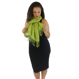 Cashmere Pashmina Group: Solid Pashmina Shawl, Scarf, Wrap & Stole (Large size) Lime Green