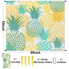 Eativisa Pineapple Summer Lightweight Beach Blanket Waterproof Sandproof 59"X68" Sand Free Beach Mat with 4 Stakes Compact Outdoor Blanket for Beach Quick Drying Picnic Mat for Travel Camping