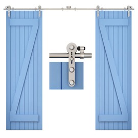 TSMST 13FT Sliding Barn Door Hardware Kit, Top Mount Stainless Steel Heavy Duty Sturdy Barn Door Track for Double Wood Door, Slide Smoothly Quietly (I Style)