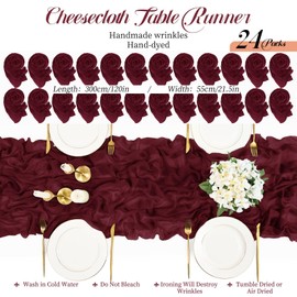 24 Packs Burgundy Cheesecloth Table Runner,10ft Wine Red Rustic Gauze Boho Wedding Table Runner Decoration, Wedding Table Decor Sheer Table Runner for Wedding Party Bridal Shower Table