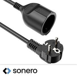 sonero Verlängerungskabel Stromkabel Verlängerung, 2,0m, Schuko Schutzkontakt Stecker auf Buchse, Strom Kabelverlängerung, Netzkabel, Steckdosenverlängerung Schwarz