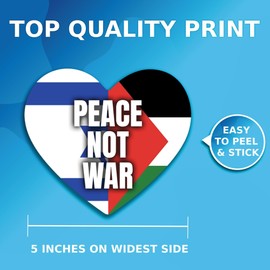 Peace Not War Israel Palestine Heart Sticker - Proud Supporting Peace Not War Political Sticker - Premium Quality Vinyl Bumper Stickers 2-Pack | 5-Inch on Widest Side | Made in USA FHJ1365
