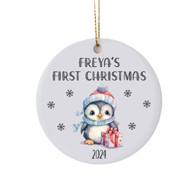 Baby's First Christmas Decoration Tree Bauble Cute Penguin Boys or Girls Ceramic Ornament Festive Gift for New Baby (Penguin 1)