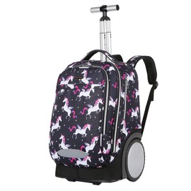 King Mills 18in Roller Backpack, Rolling Bookbag w. 7in Extra Large Wheel. Easy Convert Between Roller and Backpack. Ideal for Daily Use or Travel. Black Unicorn
