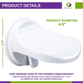 Suction Mount Shower Foot Rest for Tiles 4.5 x 4.5 - Shower Step for Shaving - Easy Install - Non Slip - Bathtub Foot Rest