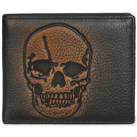DK86 Skull Bifold Wallet for Men RFID Blocking Full Grain Leather With Hand Burnished Extra Capacity Multiple Card Slots with 2 ID Windows