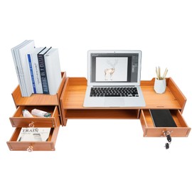 ILWorkTLs Computer Desktop Monitor Stand With 3 Drawer,Desk Organizer Stand,Adjustable Desktop Organizer Stand For Computer Laptop