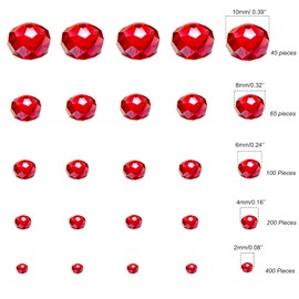 Gocelyn Crystal Glass Faceted Beads AB Color (Red) Rondelle Assorted Supplies Spacer Loose Beads for Jewellery Making Findings Bracelets Pendants (2mm, 4mm, 6mm, 8mm, 10mm)