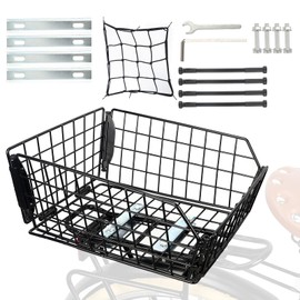 ZUKKA Rear Bike Basket Foldable Rear Bike Basket Large Capacity Bike Basket with Cargo Net Rear Installation Tools Removable Metal Bike Basket for Most Rear Bike Racks