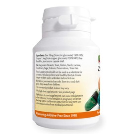 Zinc Complex 15mg 90 Capsules, Without Magnesium Stearate, Zinc contributes to The Normal Function of The Immune System & to The Maintenance of Normal Skin, Hair & Nails, Made in Wales