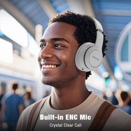 SUNJOM Mega Over Ear Bluetooth Headphones with Mic Hi-Res Audio Deep Bass,28H Playtime Memory Foam Ear Cups Wireless and Wired for Travel,Home Office-White