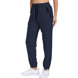 Women's Cargo Hiking Pants Lightweight Water-Resistant UPF 50+ Quick Dry Elastic Waist Joggers with Zipper Pockets Navy Medium