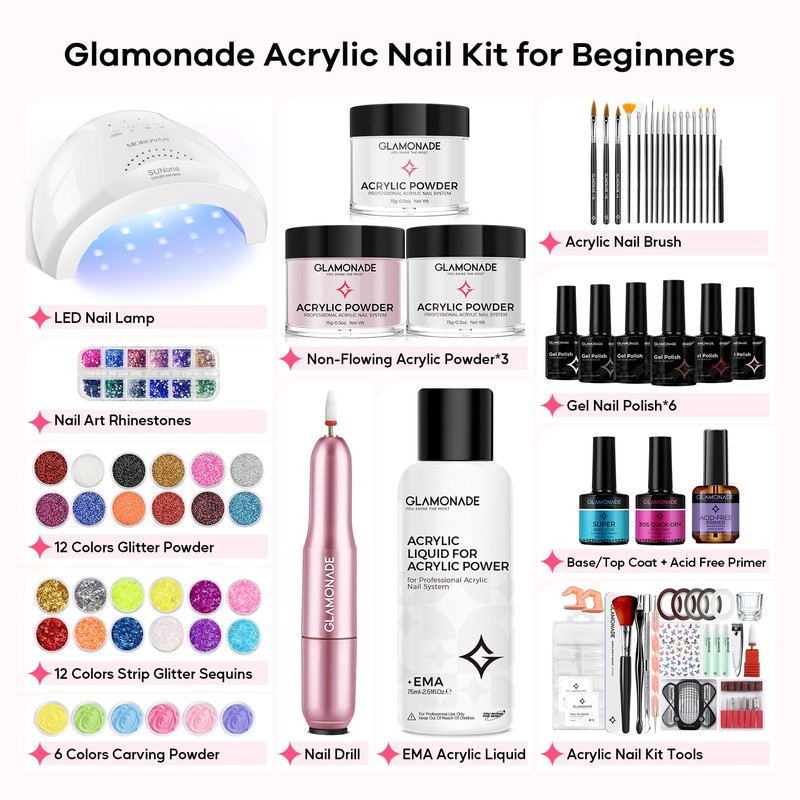Glamonade Acrylic Nail Kit with Everything: Professional Nail Kit Set