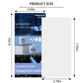 MAIKESUB Sublimation Paper Heat Transfer Paper 8.3x3.9 Inch 100 Sheets for Any Inkjet Printer which Match Sublimation Ink for DIY Unique Gifts for Mug T-Shirt Light Fabric Compatible