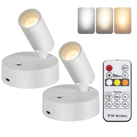 2 Pack Wireless Spotlights Indoor with Remote Up Lights Indoor Picture Light Battery Operated Spot Lights with 3 Color Dimmable Uplighting Stick on Wall Light for Plant Artwork White
