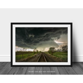 Railroad Photography Print (Not Framed) Picture of Train Tracks Leading Into Dark Storm Clouds in Kansas Thunderstorm Wall Art Weather Decor 4x6 to 40x60