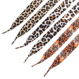 Satin Shoelaces, 4 Pairs, 80 cm, Leopard Shoelaces, Wide 2 cm, Shoelaces, Ribbon, Printed Silk, Fashionable Shoelaces, Tear-Resistant, Flat Laces, Pattern for Trainers, Boots, Flat (