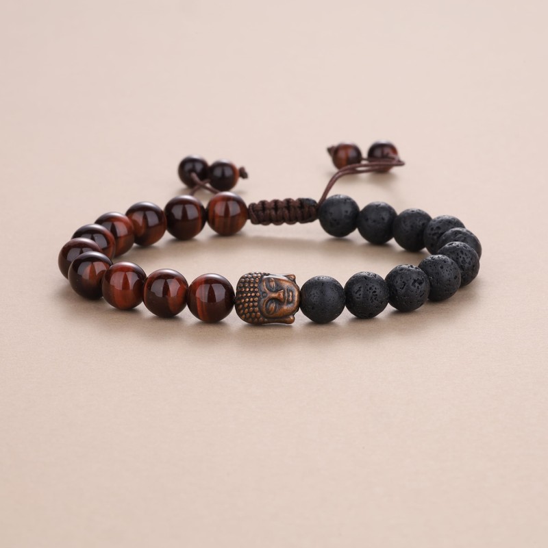 COAI® 8mm Buddha Head Mala Prayer Beads Red Tiger Eye