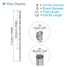 CoCud Extra Long Twist Drill Bit, 0.2 inch (6.2 mm) Drill Diameter, 7.9 inches (200 mm), Total Length, High Speed Steel, Twist Drill Bit, Copper, Metal, For Carpentry