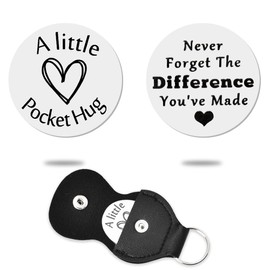 Appreciation Thank You Gifts for Women Men Coworkers Pocket Hug Token Double Sided Coin With Black Leather Keychain Holder Retirement Going Away Gift for Co Workers Colleague Coworker Leaving Gifts