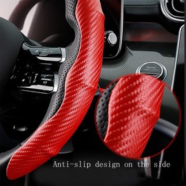 OFFCURVE Carbon Fiber Car Steering Wheel Covers Steering Wheel Covers Steering Wheel Tray Car Decorations D and O Shape Steering Wheel Cover Suitable for Most Car Models,2PCS,37-38CM（Red）