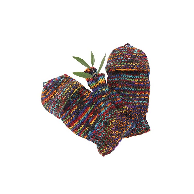 GURU SHOP Nepal Hand Knitted Gloves, Folding Gloves, Wool Gloves
