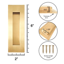 youthua Recessed Finger Flush Pulls，Pocket Door Handles，for Sliding Barn Doors Handle, Bifold Doors Stainless Steel Rectangular Door Pulls Hardware (Gold, 6 Inch - 4p)
