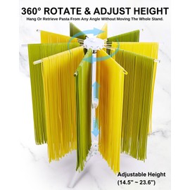 MUMSUNG Pasta Drying Rack Foldable –360° Rotating and Adjustable Height, Large Noodle Dryer Collapsible with Food Grade Acrylic Rods for Homemade Fresh Pasta Spaghetti, Easy to Storage