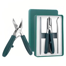 3-teiliges Set Nagelknipser mit Adler-Schnabel,Weithals Spritzwassergeschützt Gebogene Nagelknipser,mit Feile und Nagelpick,Fußnägel Knipser für Senioren und Kinder (grün)