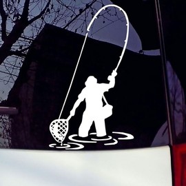 Fly Fishing Fisherman Trout Fish Sticker Decal Funny Sticker for Car Truck Window Bumper White
